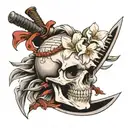 samurai skull, oleander flower, katana tattoo design idea