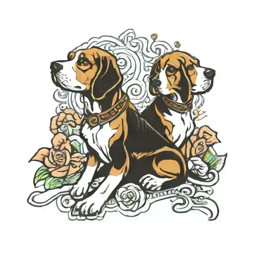 twins and beagle dog tattoo design idea