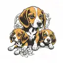twins and beagle dog tattoo design idea