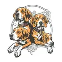 twins and beagle dog tattoo design idea