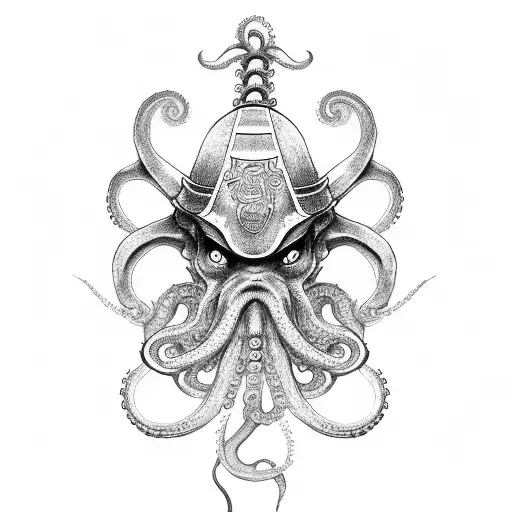 japanese  samurai fighting octopus tattoo design idea