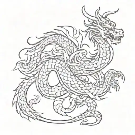 A dragon intertwined with Chinese calligraphy characters representing perseverance and wisdom tattoo design idea