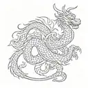 A dragon intertwined with Chinese calligraphy characters representing perseverance and wisdom tattoo design idea