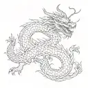 A dragon intertwined with Chinese calligraphy characters representing perseverance and wisdom tattoo design idea