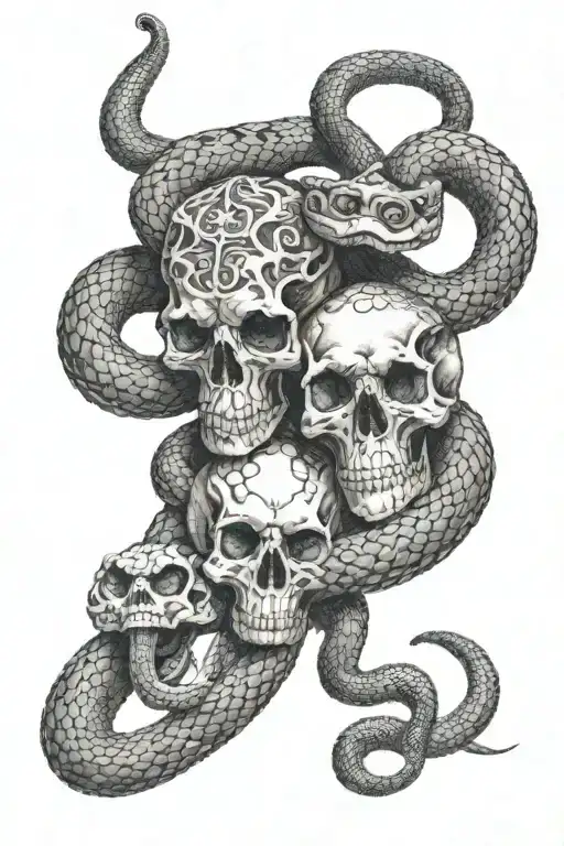 a snake with a skulls facing each other tattoo design idea