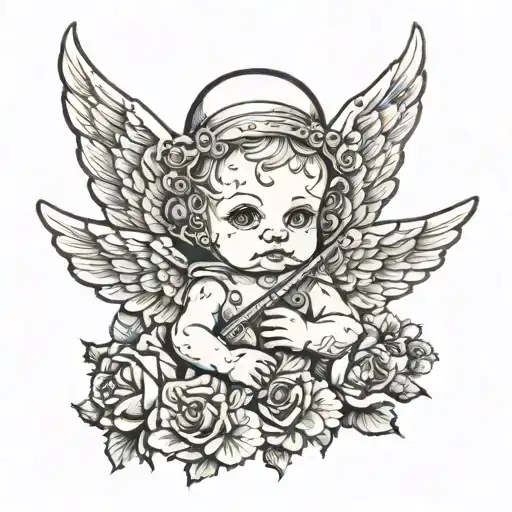 baby cherub angel with ski mask  tattoo design idea