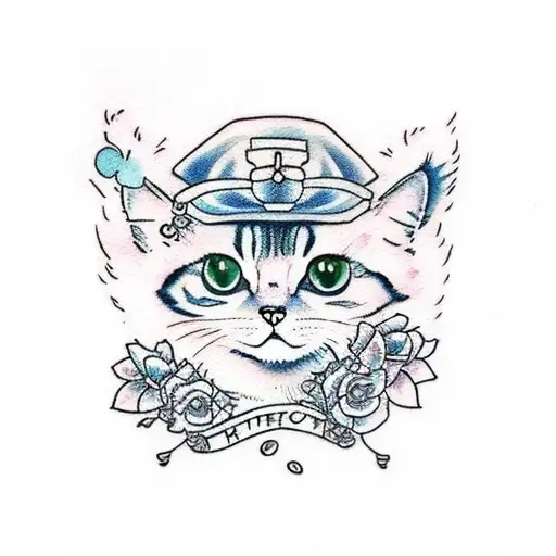  cute anime cat on a watercolor background tattoo design idea