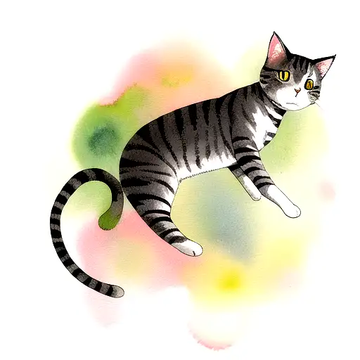 cat on a watercolor background tattoo design idea