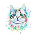  cute anime cat on a watercolor background tattoo design idea