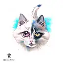  cute anime cat on a watercolor background tattoo design idea