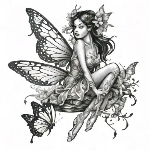 fairies and butterflies  tattoo design idea