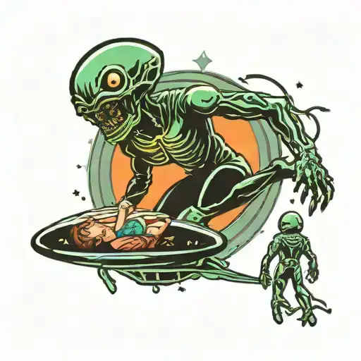 alien abduction scene tattoo design idea