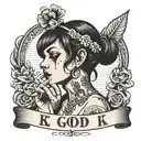a sad girl smoking a cigarette with the words "Good Luck, Babe" underneath tattoo design idea