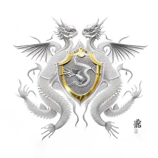 golden dragon, swallows, turtles tattoo design idea