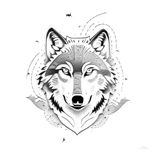 A wolf silhouette blended with a hiking boot print tattoo design idea