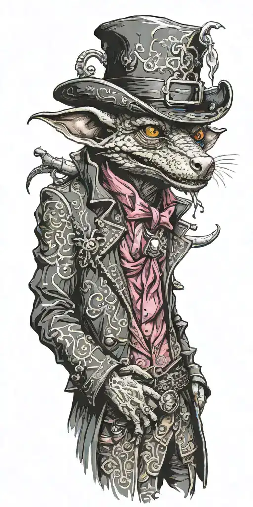 dnd kobold with a pimp hat and pimp coat tattoo design idea
