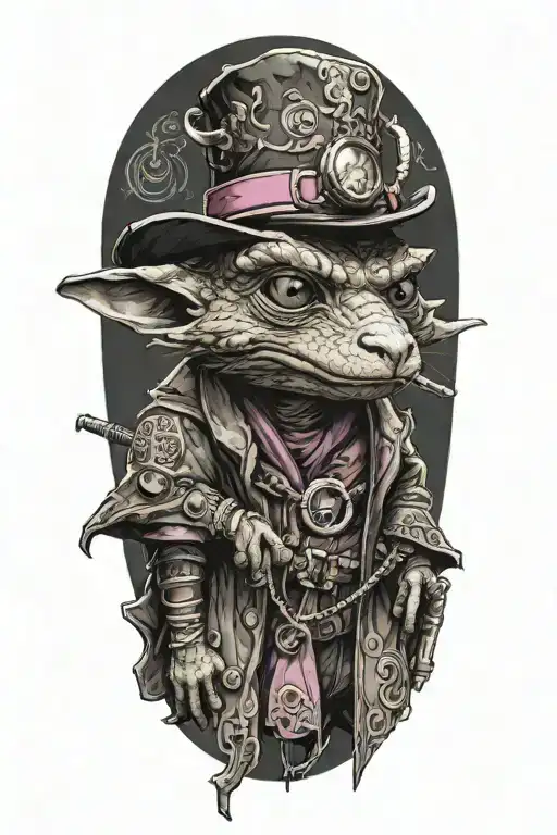 dnd kobold with a pimp hat and pimp coat tattoo design idea
