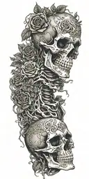 A Full skeleton head to toe wrapped in vines and roses like hes been there for years tattoo design idea