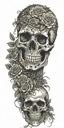 A Full skeleton head to toe wrapped in vines and roses like hes been there for years tattoo design idea