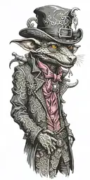 dnd kobold with a pimp hat and pimp coat tattoo design idea