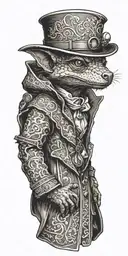dnd kobold with a pimp hat and pimp coat tattoo design idea