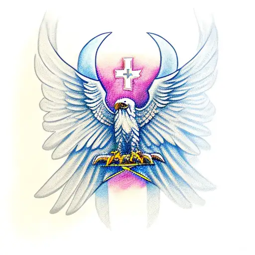 Eagle harpy with orthodox cross tattoo design idea