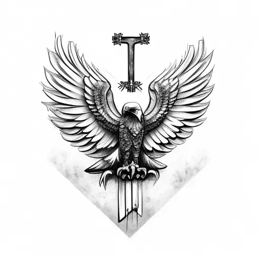 Eagle harpy with orthodox cross tattoo design idea