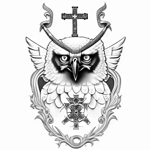 Harpy eagle with orthodox cross tattoo design idea