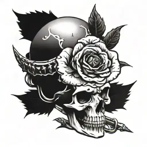 Dagger in skull, roses, snake wrapped tattoo design idea