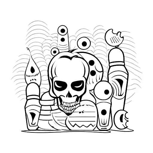 Bowling pins and skulls tattoo design idea