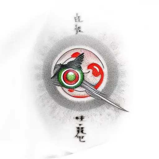 Itachi Uchiha's Mangekyou Sharingan with a crow perched on top tattoo design idea