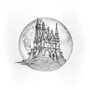 medieval castle moon in background tattoo design idea