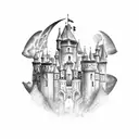 medieval castle moon in background tattoo design idea
