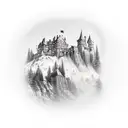 medieval castle moon in background tattoo design idea