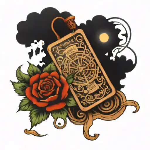 A fantasy-themed tattoo design with elements of music and travel woven into the artwork tattoo design idea