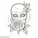 phantom of the opera mask and rose intertwined tattoo design idea