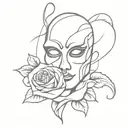 phantom of the opera mask and rose intertwined tattoo design idea