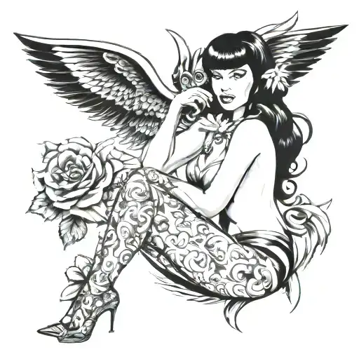 betty page fully nude woman tattoo design idea