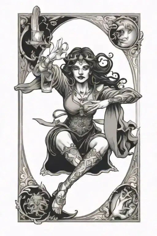 tarot card strong woman magician tattoo design idea
