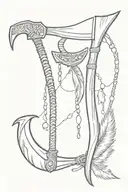 Battle Axe and tomahawk axe with rope tied with feathers and beads  tattoo design idea