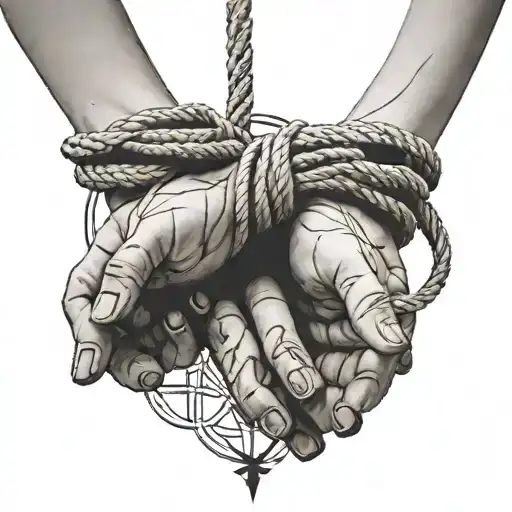 A detailed tattoo of hands performing shibari knots, with a subtle IT reference hidden in the design tattoo design idea