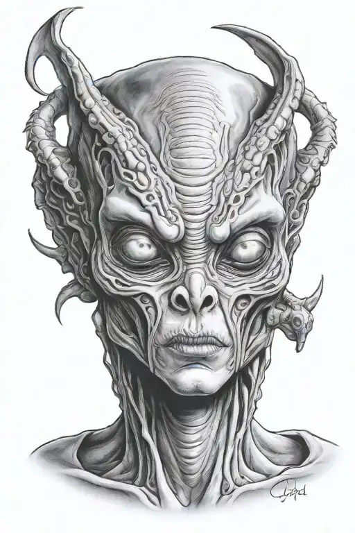 alien face tattoo design idea