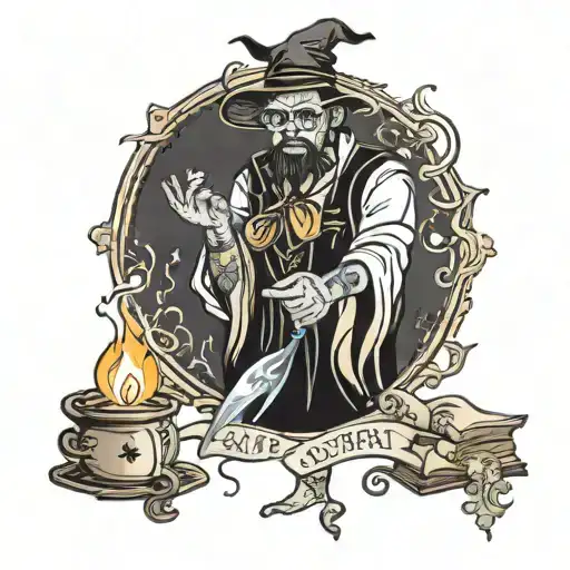 teacher casting a spell tattoo design idea
