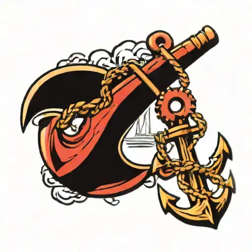 ship anchor and mechanics wrench tattoo design idea