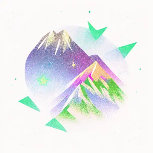 aurora boreal and shooting star in the mountains tattoo design idea