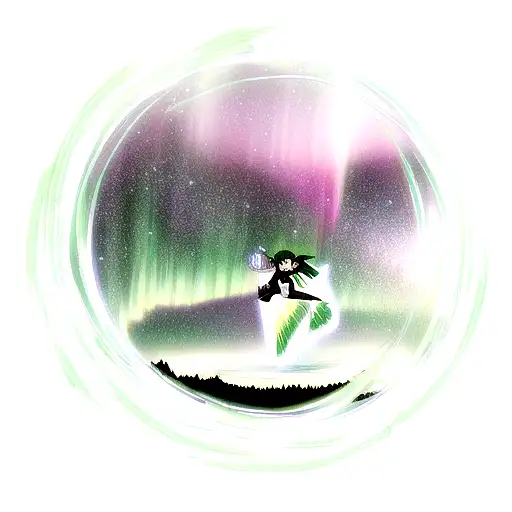 aurora boreal and shooting star in the mountains tattoo design idea