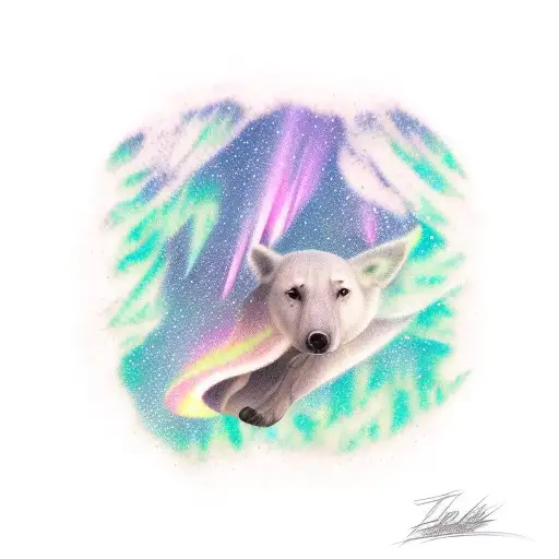 aurora boreal and shooting star in the mountains tattoo design idea