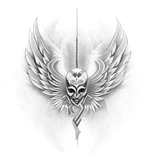 tattoo neo tribal style with two wings for the back wings and tattoo following the spine. detailed and linear  tattoo design idea