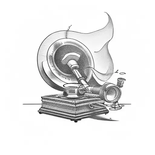 Whiskey bottle pouring into a gramophone tattoo design idea