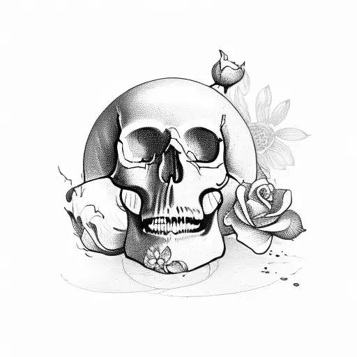 skull, whiting flower, hourglass tattoo design idea